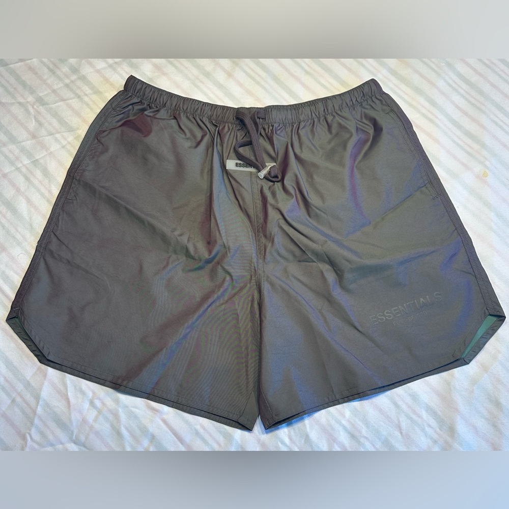 Essentials Fear of God nylon running shorts color iridescent gray/green NWOT